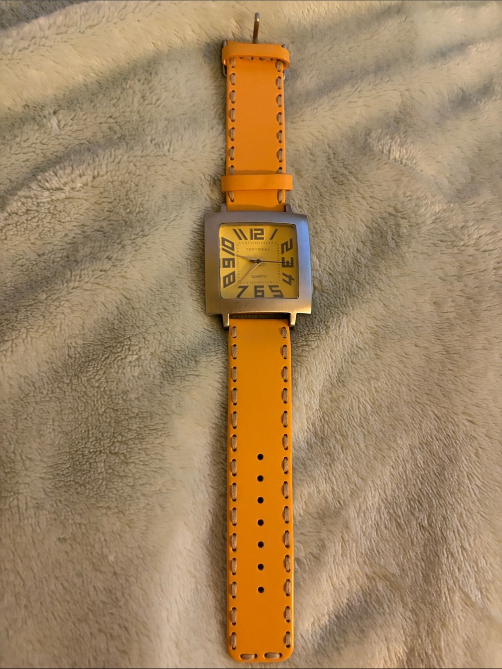 TOKYObay Orange  Genuine Leather Strap Square Watch